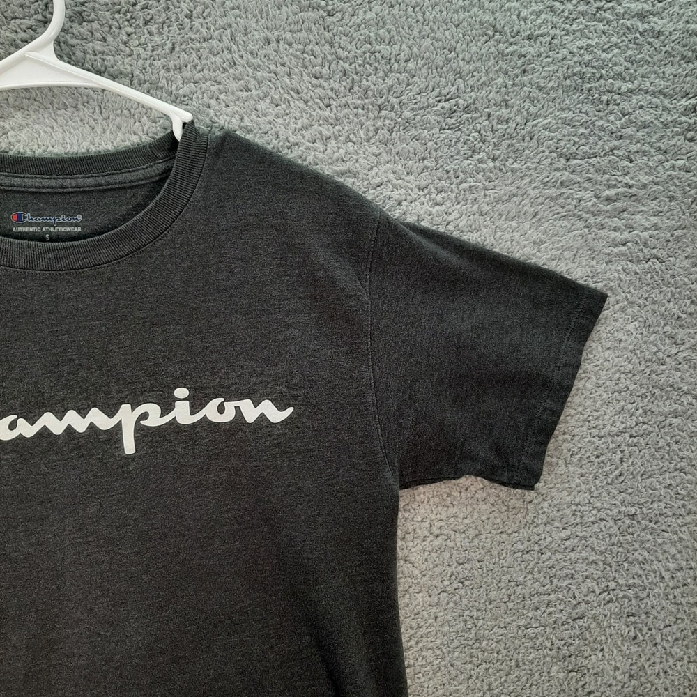 Champion Shirt Adult Small Gray Spell Out Logo Athleticwear Sports Casual Preppy - Picture 10 of 12